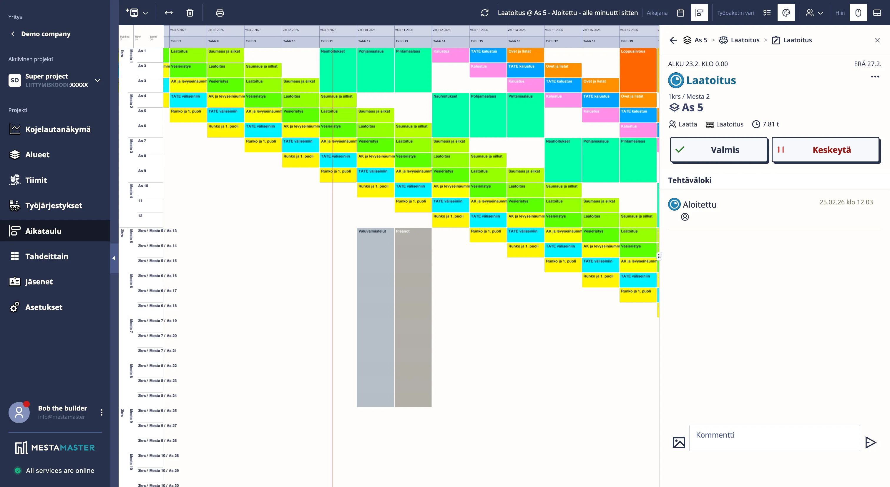 Mestamaster takt schedule view